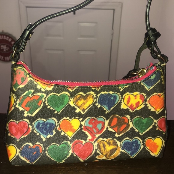 Dooney & Bourke Scribble Crayon Hearts Leather Pochette Bag Purse Y2K - Picture 4 of 12